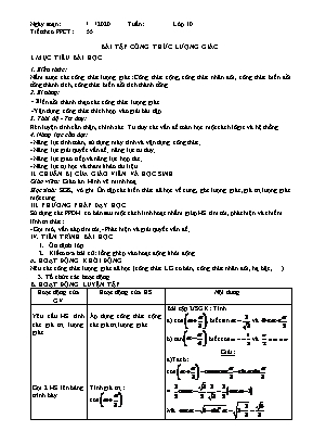 Giáo án Đại số Lớp 10 - Tiết 55 Bài tập công thức lượng giác - Năm học 2019-2020